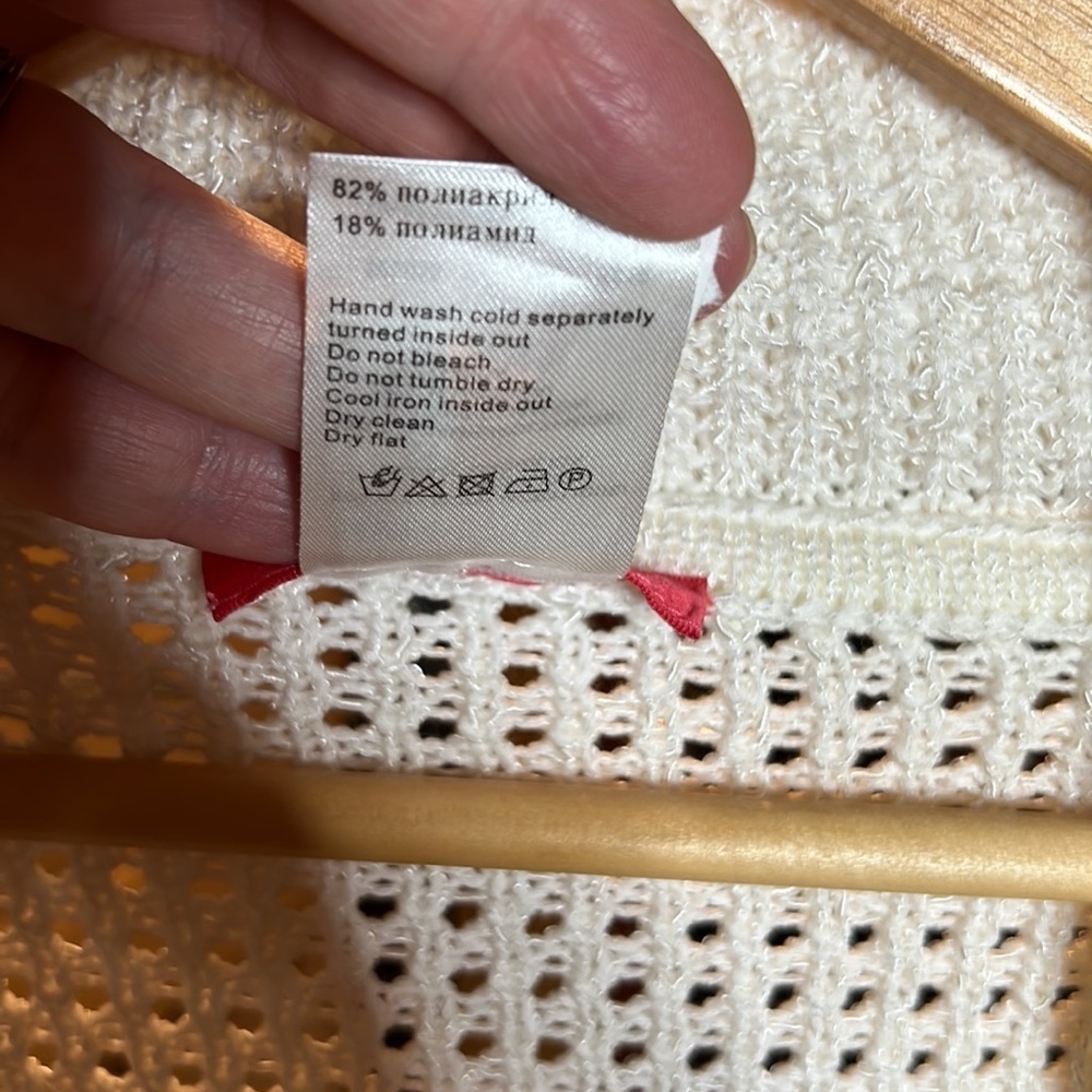Apriori by Escada Cream Knit Snap Button Cardigan Size 14 Open Weave Cropped - Picture 7 of 10